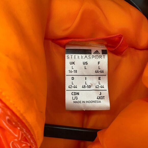 Stella McCartney Adidas Puffer Jacket Womens L Orange Shiny Full Zip Hoodie Coat - Picture 6 of 9